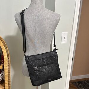 Sakroots Arcadia Black Embossed Adjustable Strap Crossbody Purse Vegan Leather